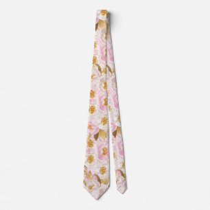 Corbata Boda floral rosado y dorado elegante de cuello