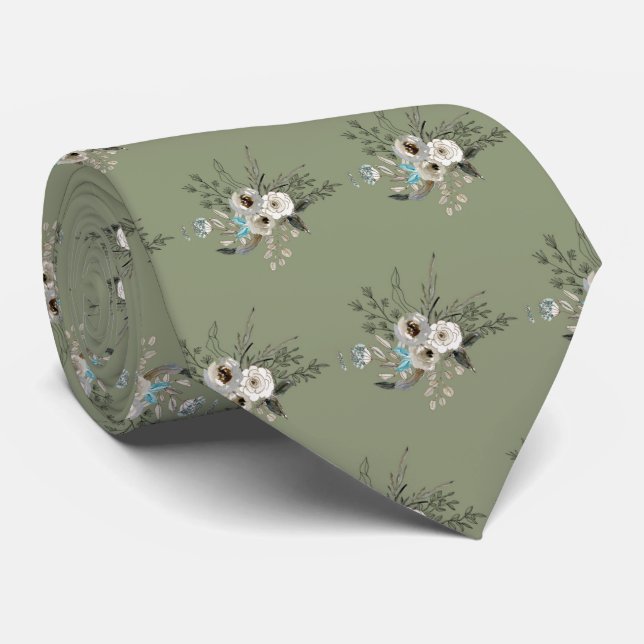 Corbata Boda floral Rustic Sage (Enrollado)