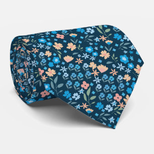 Corbata Boda Floral Silvestre Azul Marino Patrón Pequeño
