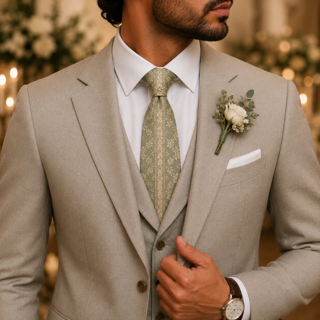 Corbata Boda Floral Verde Salvia en Jacquard (Subido por el creador)