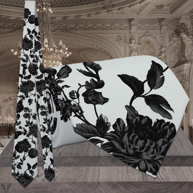 Corbata Boda floral verde y negro de sabio plateado (Subido por el creador)