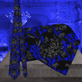 Corbata Boda gótico Black & Blue Floral Damask