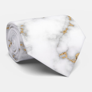 Corbata Boda gris de mármol blanco y venado de oro