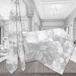 Corbata Boda Gris Pálido En Cascada Blanca