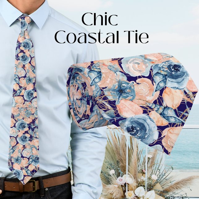 Corbata Boda Náutico Mar Shell Marina Floral Azul (Subido por el creador)