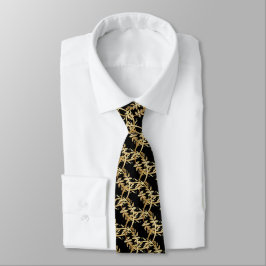 Corbata Boda negro de hueso de eucalipto dorado