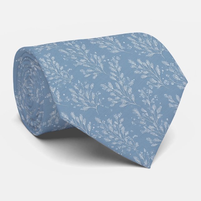 Corbata Boda Personalizada Botánica Azul Polvoriento (Enrollado)
