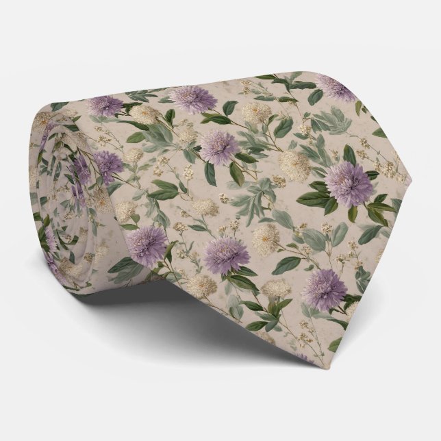 Corbata Boda Personalizada Botánica Cardo de Lavanda (Enrollado)
