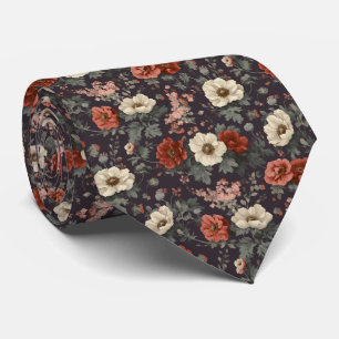 Corbata Boda Personalizada de Amapola Roja con Carbón y Sa