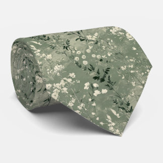 Corbata Boda personalizado de Moody Sage Green Wildflower