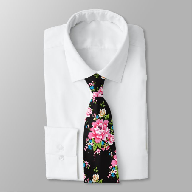 Corbata Boda Pink Peony ramo de flores patrón (Atado)