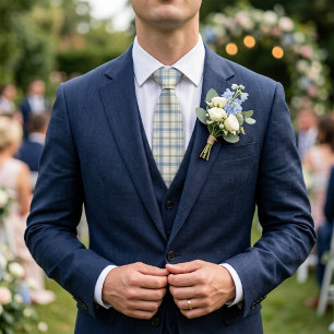 Corbata Boda Preppy de Cuadro Azul Polvoriento Verde Salvi