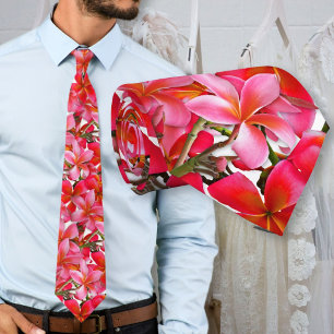 Corbata Boda Tropical Flores de Frangipani Rosadas del Nov