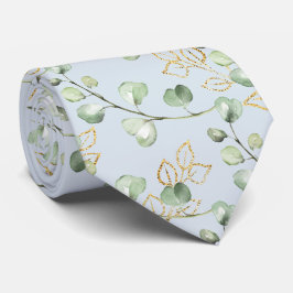 Corbata Boda Verde Salvia y Eucalipto Dorado Azul Claro
