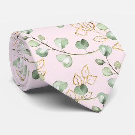 Corbata Boda Verde Salvia y Oro Eucalipto Rosa