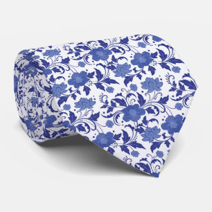 Corbata Boda Vintage de Toile Floral Azul Acuarela