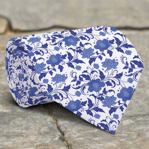 Corbata Boda Vintage de Toile Floral Azul Acuarela