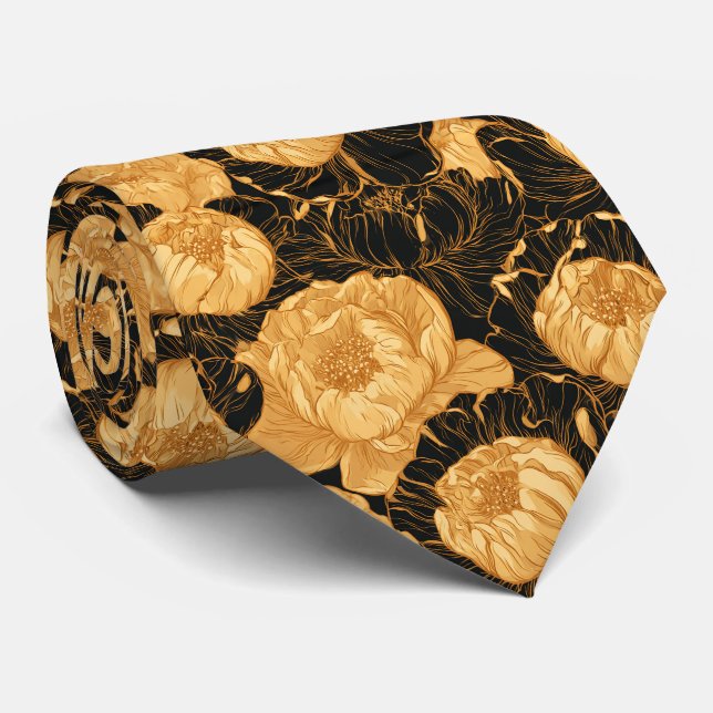 Corbata Bodas de Padres con Estampado de Peonías y Verde  (Enrollado)