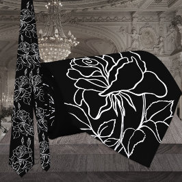 Corbata Bodas de Rosas de Jardín Modernas en Blanco y Negr