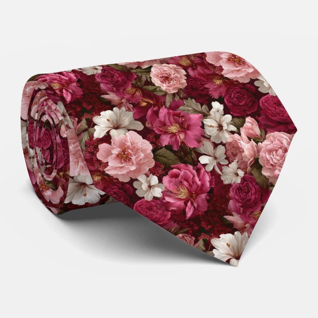 Corbata Bodas Florales de Peonías y Rosas Rosadas Romántic (Enrollado)