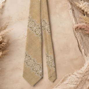 Corbata Bohemio occidental país rústico arpillera y encaje