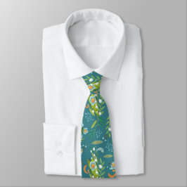 Corbata Boho Botánico Floral Azul y Verde
