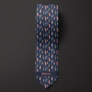 Corbata Boho Feathers en Midnight Blue