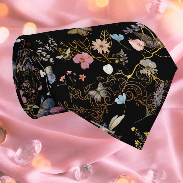 Corbata Boho Floral Black Butterfly Garden Necesario (Subido por el creador)