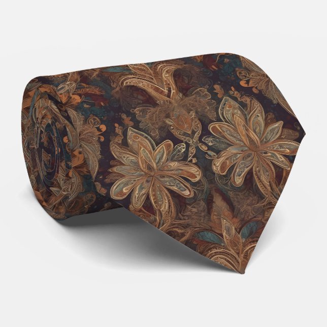 Corbata Boho Floral Brown Purple Bohemian Style Necs Tie (Enrollado)