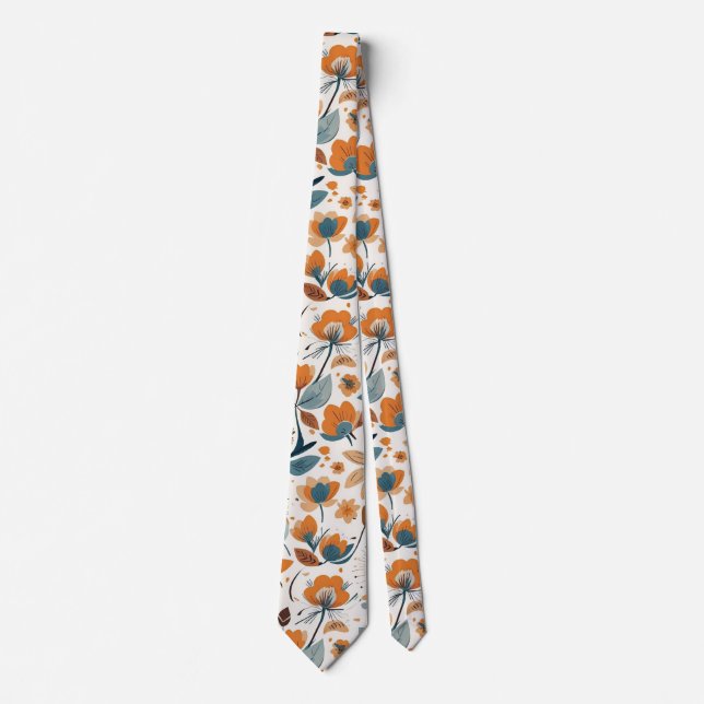 Corbata Boho Folk Art Wildflower Meadow Rust Teal Floral (Anverso)