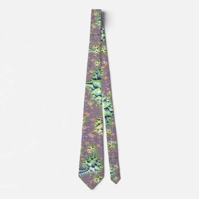 Corbata Boho Hippie Groovy brillante fractal arcoiris colo (Anverso)