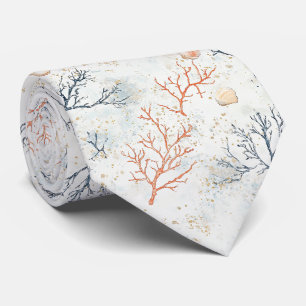 Corbata Boho Luxe Patrón Costero de Coral Acuarela (2)