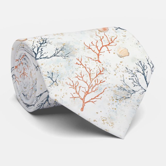 Corbata Boho Luxe Patrón Costero de Coral Acuarela (2) (Enrollado)