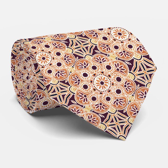 Corbata Boho Necktie, naranja morado y quemado (Enrollado)