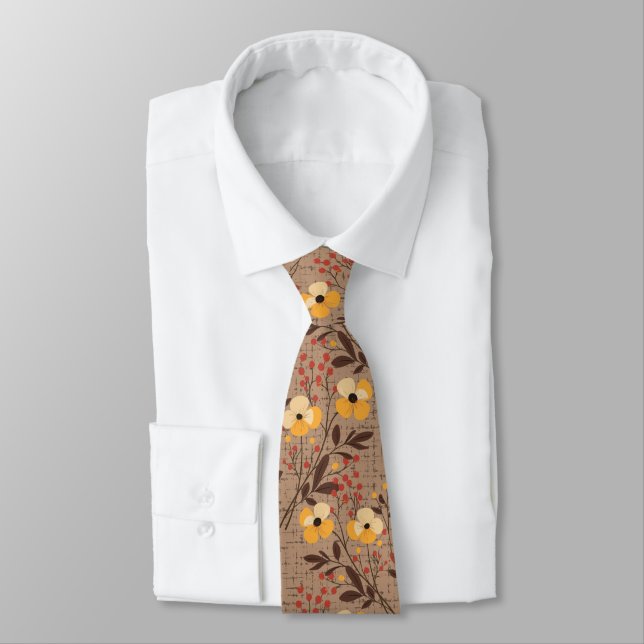 Corbata Boho Personalizado Autumn Wildflowers Neck Tie (Atado)