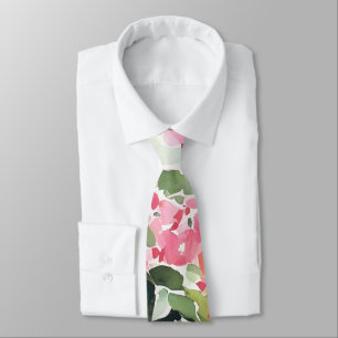 Corbata Boho Pink Green Tropical Watercolor Bougainvillea