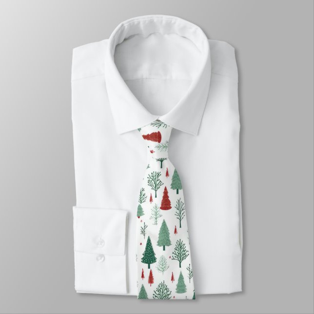 Corbata Boho Red Green Christmas Trees Holiday (Atado)