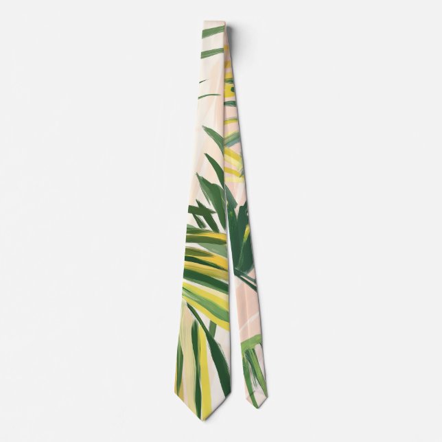 Corbata Boho Rubor Green Tropical Palm Leaves Beach (Anverso)