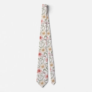 Corbata Boho Rubor Rosa Melocotón Crema Floral Botánico