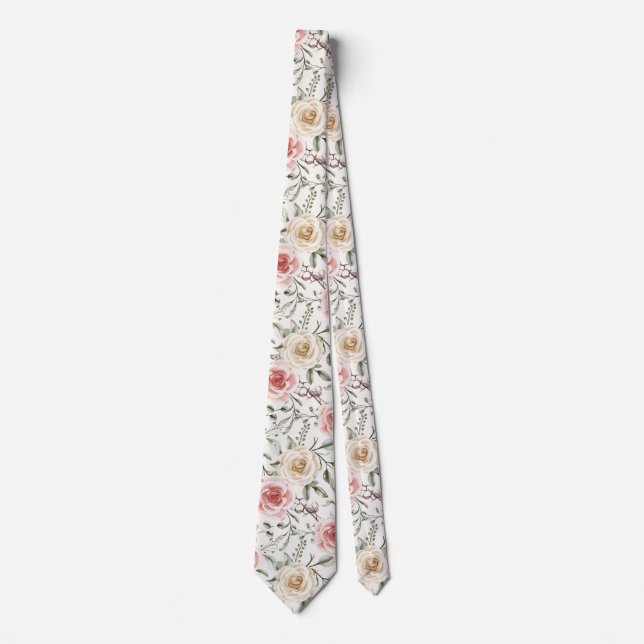 Corbata Boho  Rubor Rosa Melocotón Crema Floral Botánico (Anverso)