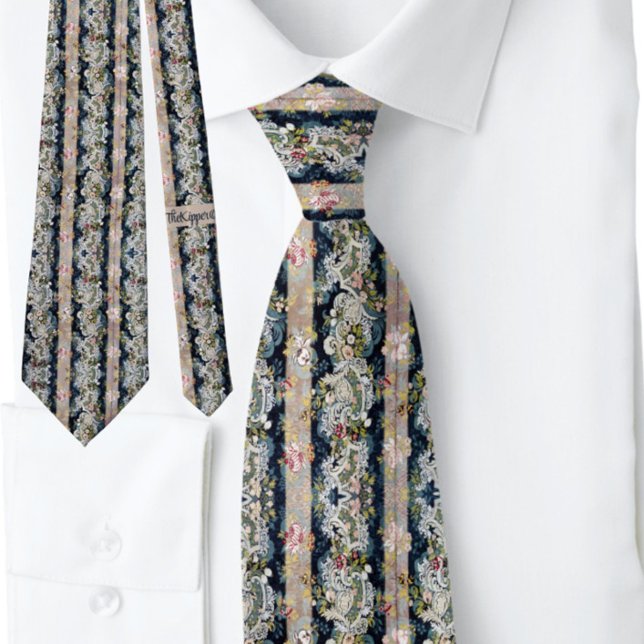 Corbata Boho Stripe Floral Floral Blue Pink Rubor (Subido por el creador)