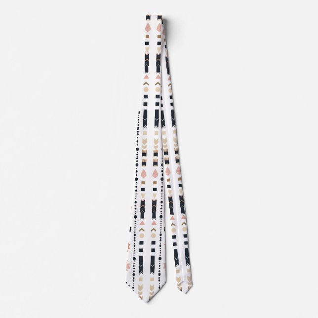 Corbata Boho Tribal Aztec Vertical Stripes Cream Rust Blue (Anverso)