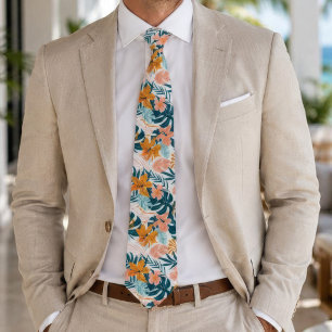 Corbata Boho Tropical Hojas Flores