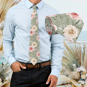 Corbata Boho Verde Salvia Rubor Crema Floral