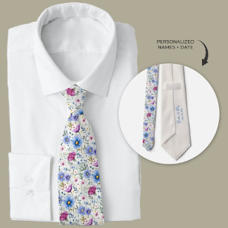 Corbata Boho Watercolor Flores silvestres Cuello Tie