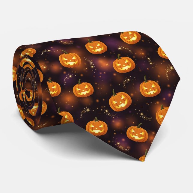 Corbata Bokeh Halloween | Calabaza Encendida (4) (Enrollado)