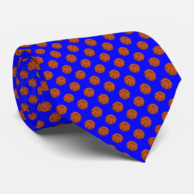 Corbata Bolas de baloncesto marrón en azul (Enrollado)