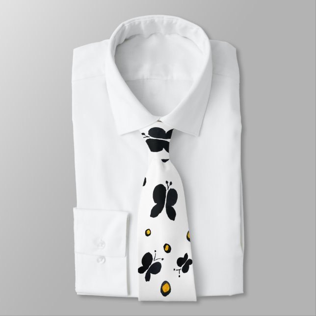Corbata Bold Black Butterflies Neck Tie (Atado)