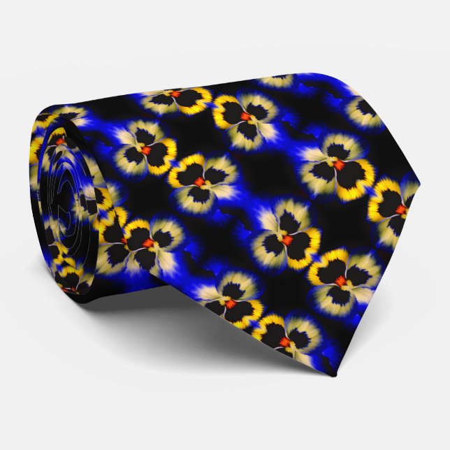 Corbata Bold Blue Pansy Flower Abstract Pattern    (Enrollado)