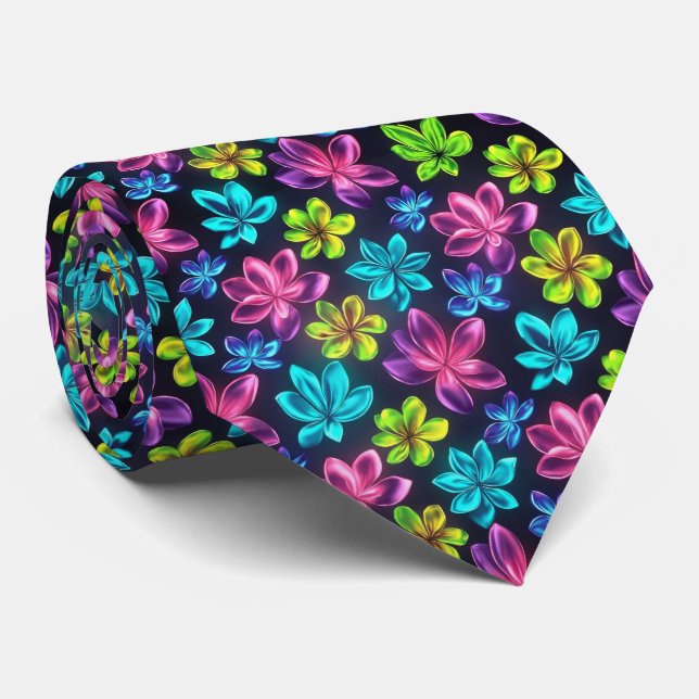 Corbata Bold Neon Gradient Floral Pattern (Enrollado)